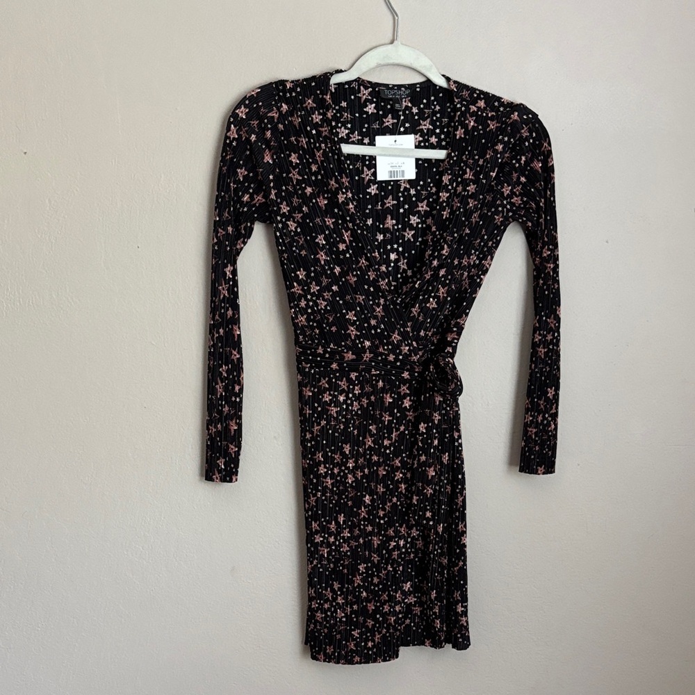 Topshop Womens Starry Black and Pink Wrap Dress size 2 NWT